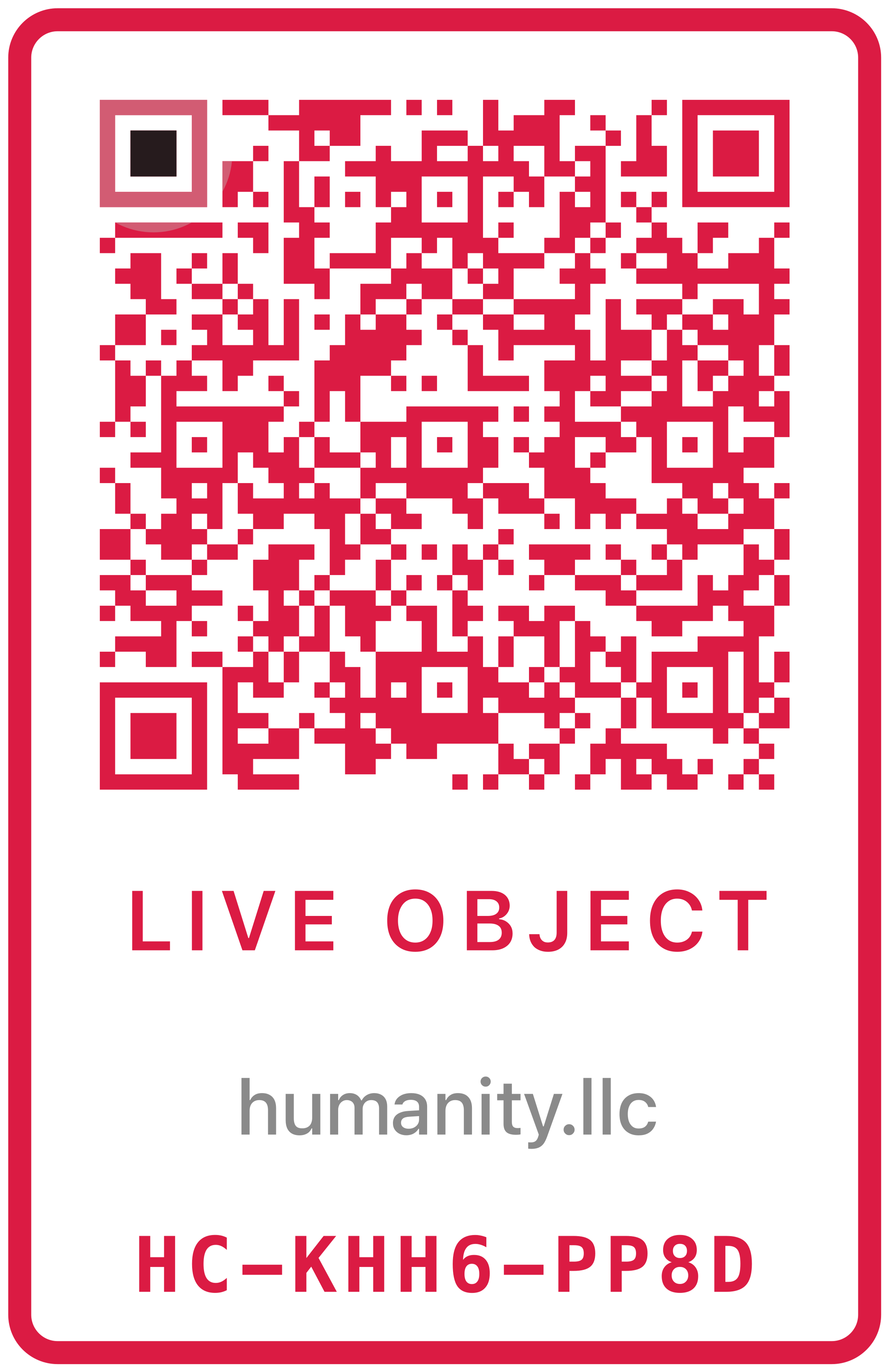 Founding signal sticker kiss cut: red LIVE OBJECT QR on white vinyl with rounded corners