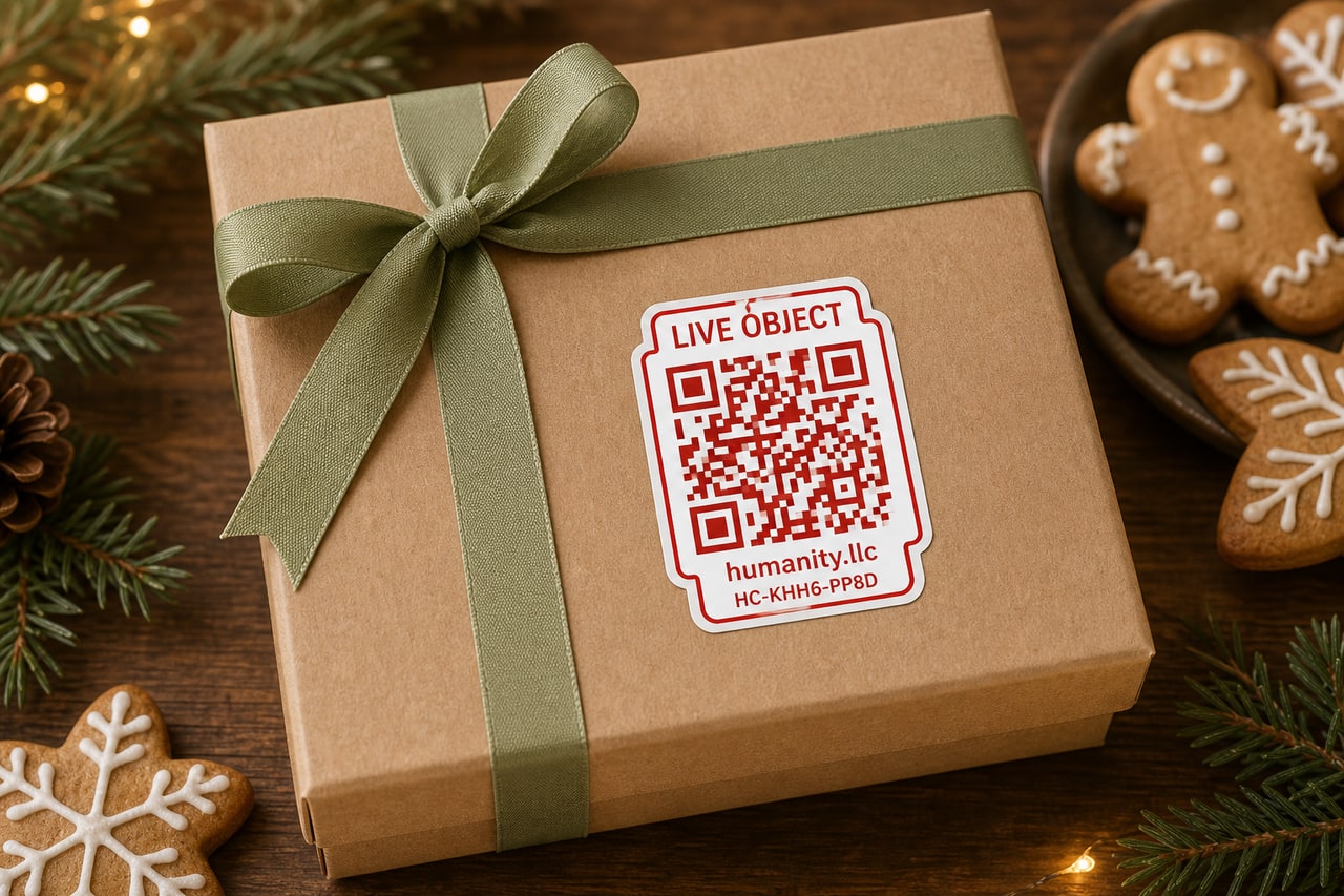 Founding signal sticker on gift box with ribbon